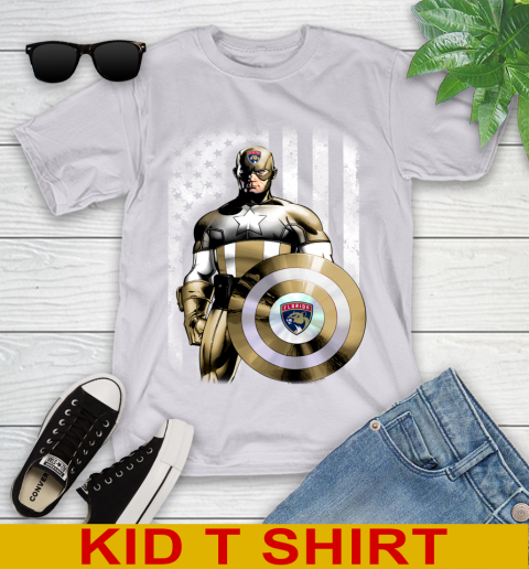 Florida Panthers NHL Hockey Captain America Marvel Avengers American Flag Shirt Youth T-Shirt 4