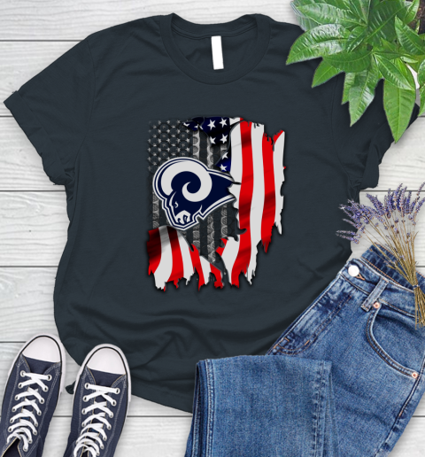 Los Angeles Rams NFL Football American Flag Women's T-Shirt 8