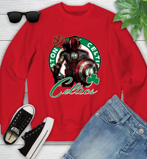 Boston Celtics NBA Basketball Captain America Thor Spider Man Hawkeye Avengers Youth Sweatshirt 9