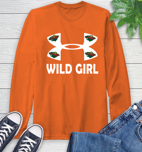NHL Minnesota Wild Girl Under Armour Hockey Sports Long Sleeve T-Shirt 4