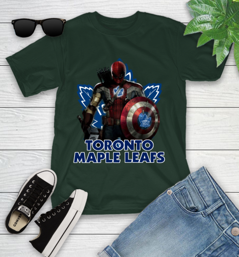 NHL Captain America Thor Spider Man Hawkeye Avengers Endgame Hockey Toronto Maple Leafs Youth T-Shirt 5
