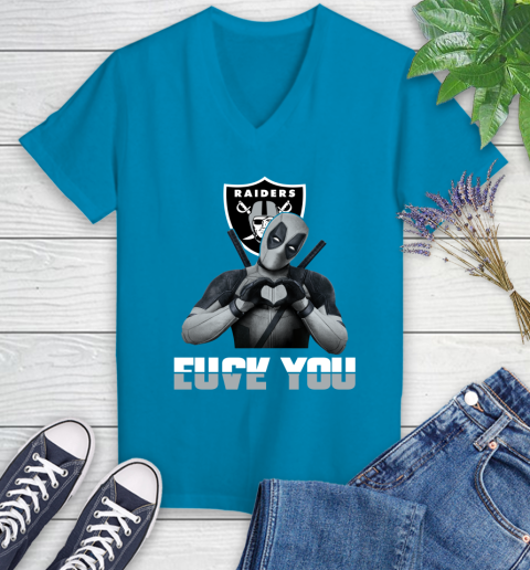 NHL Oakland Raiders Deadpool Love You Fuck You Football Sports Women's V-Neck T-Shirt 7