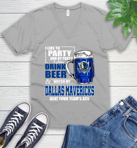 NBA Drink Beer and Watch My Dallas Mavericks Beat Your Team's Ass Basketball V-Neck T-Shirt 3
