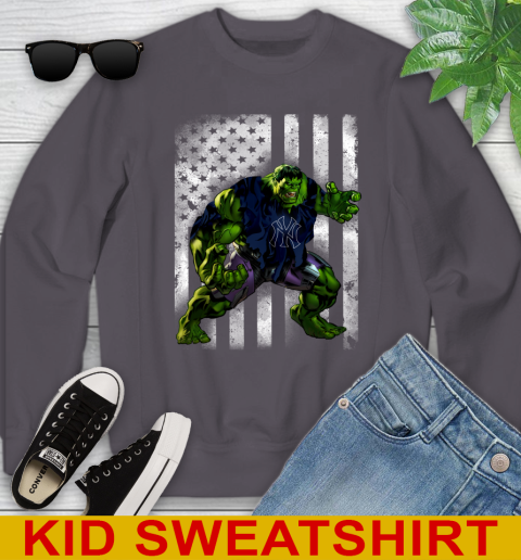 New York Yankees Hulk Marvel Avengers MLB Baseball American Flag Youth Sweatshirt 5