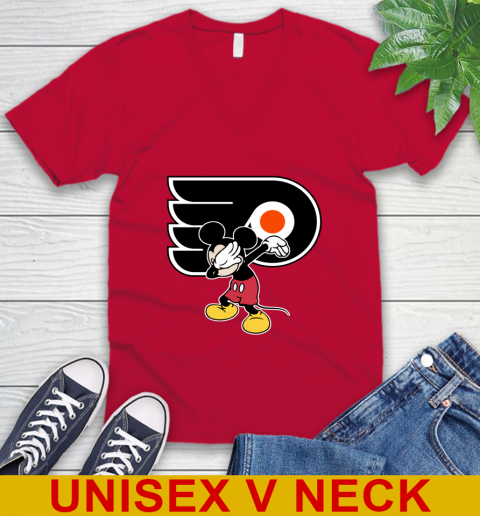 Philadelphia Flyers NHL Hockey Dabbing Mickey Disney Sports V-Neck T-Shirt 7