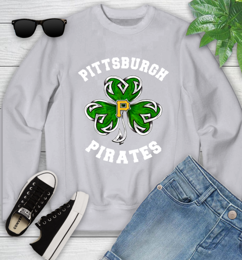 MLB Pittsburgh Pirates Three Leaf Clover St Patrick's Day Baseball Sports Youth Sweatshirt 3