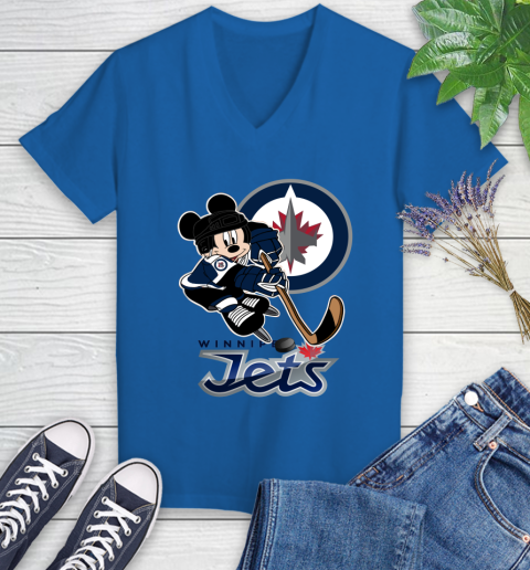 NHL Winnipeg Jets Mickey Mouse Disney Hockey T Shirt Women's V-Neck T-Shirt 10