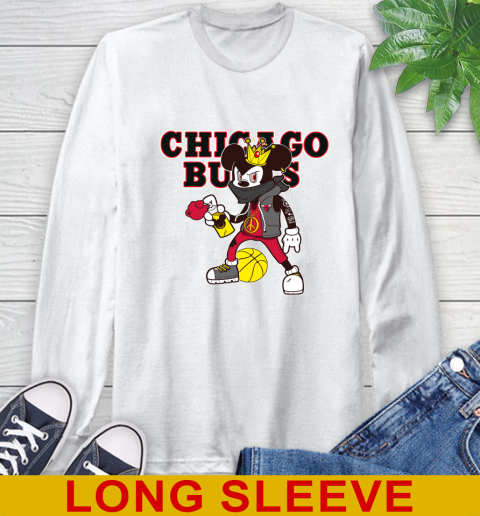 Chicago Bulls NBA Basketball Mickey Peace Sign Sports Long Sleeve T-Shirt