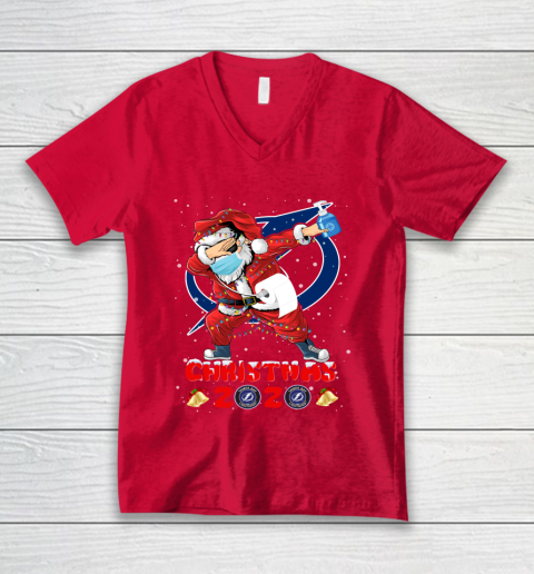 Tampa Bay Lightning Funny Santa Claus Dabbing Christmas 2020 NHL V-Neck T-Shirt 6