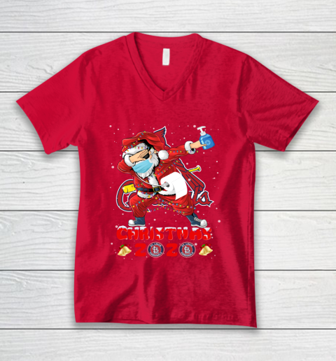 St.Louis Cardinals Funny Santa Claus Dabbing Christmas 2020 MLB V-Neck T-Shirt 6