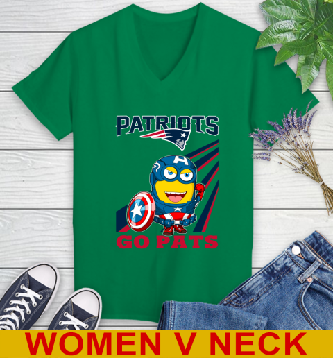 NFL Football New England Patriots Captain America Marvel Avengers Minion Shirt Women's V-Neck T-Shirt 5