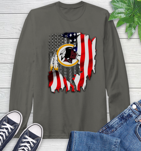Washington Redskins NFL Football American Flag Long Sleeve T-Shirt 9