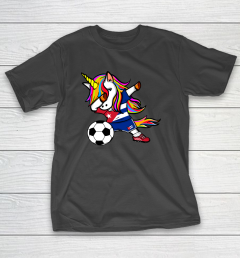 Funny Dabbing Unicorn Cuba Football Cuban Flag Soccer T-Shirt 14