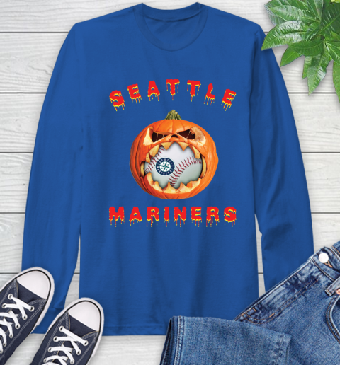 MLB Seattle Mariners Halloween Pumpkin Baseball Sports Long Sleeve T-Shirt 9