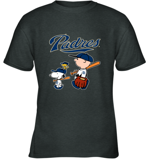 i2io san diego padres lets play baseball together snoopy mlb shirt youth t shirt 26 front dark heather