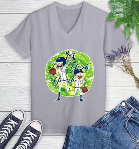 MLB New York Yankees Rick And Morty Baseball Sports Women's V-Neck T-Shirt 4