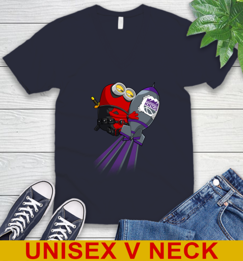 NBA Basketball Sacramento Kings Deadpool Minion Marvel Shirt V-Neck T-Shirt 2
