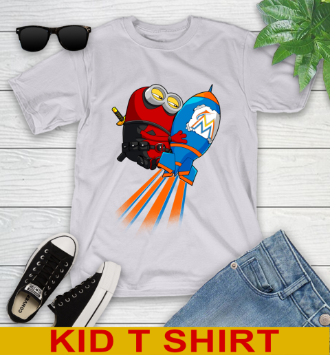 MLB Baseball Miami Marlins Deadpool Minion Marvel Shirt Youth T-Shirt 4
