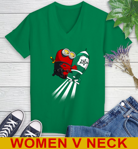 NHL Hockey Dallas Stars Deadpool Minion Marvel Shirt Women's V-Neck T-Shirt 5