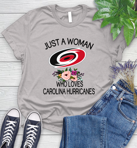 NHL Just A Woman Who Loves Carolina Hurricanes Hockey Sports Women's T-Shirt 10