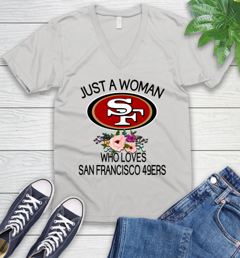 NFL Just A Woman Who Loves San Francisco 49ers Football Sports V-Neck T-Shirt