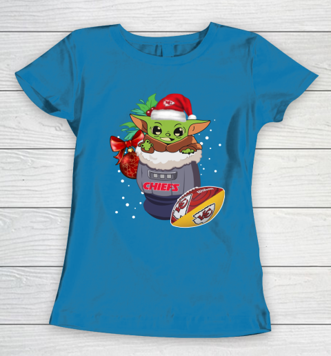Kansas City Chiefs Christmas Baby Yoda Star Wars Funny Happy NFL Women's T-Shirt 7