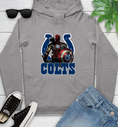 NFL Captain America Thor Spider Man Hawkeye Avengers Endgame Football Indianapolis Colts Youth Hoodie 6
