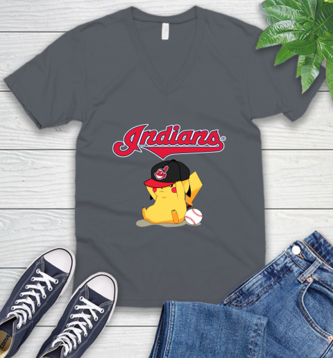 MLB Pikachu Baseball Sports Cleveland Indians V-Neck T-Shirt 5