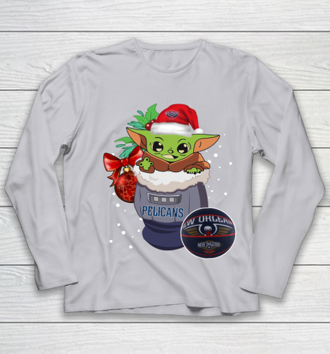 New Orleans Pelicans Christmas Baby Yoda Star Wars Funny Happy NBA Youth Long Sleeve 5