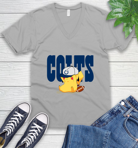 NFL Pikachu Football Sports Indianapolis Colts V-Neck T-Shirt 4