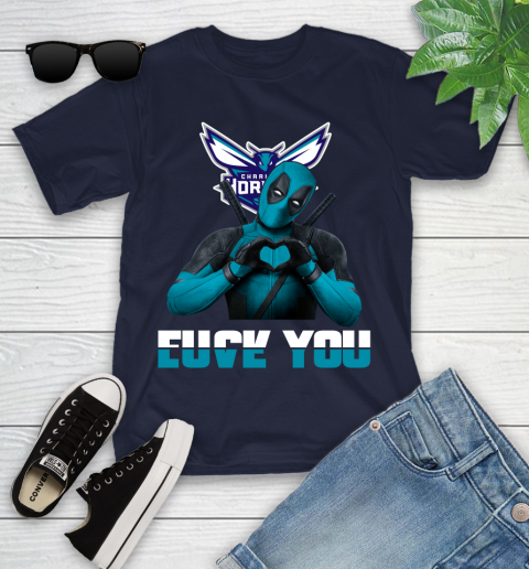 NBA Charlotte Hornets Deadpool Love You Fuck You Basketball Sports Youth T-Shirt 2