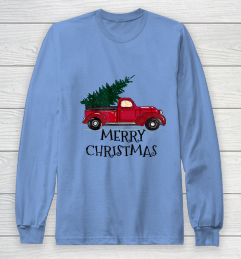 Vintage Red Truck With Merry Christmas Tree Long Sleeve T-Shirt 8