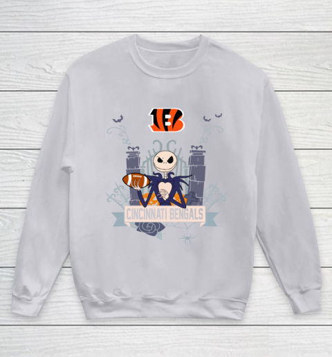 NFL Cincinnati Bengals Football Jack Skellington Halloween Youth Sweatshirt 3