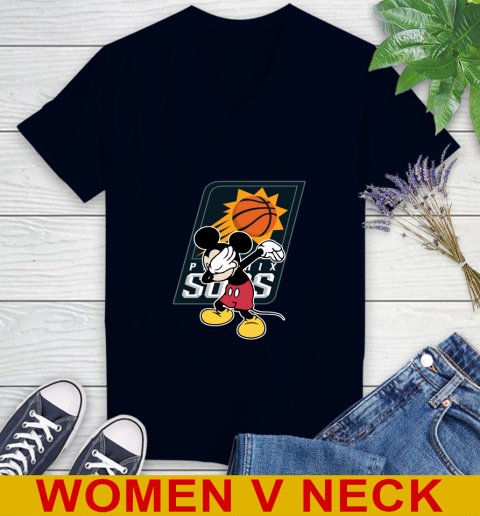 Phoenix Suns NBA Basketball Dabbing Mickey Disney Sports Women's V-Neck T-Shirt 3