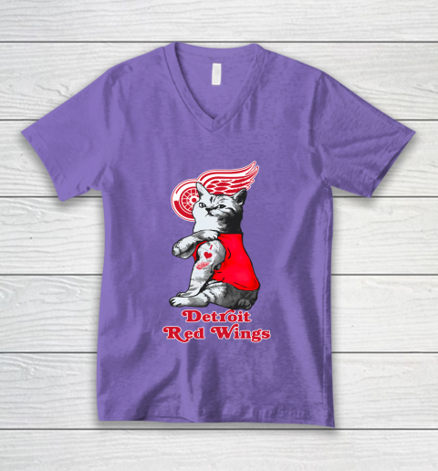 NHL My Cat Loves Detroit Red Wings Hockey V-Neck T-Shirt 8