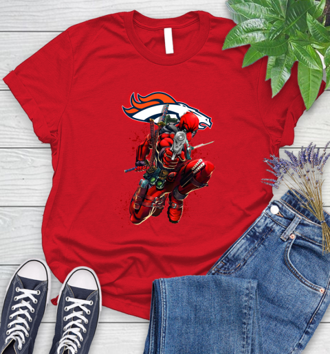 NFL Deadpool Marvel Comics Sports Football Denver Broncos Women's T-Shirt 9