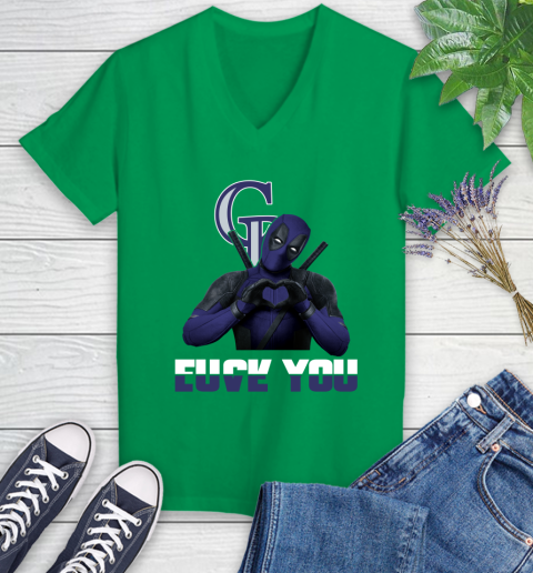 MLB Colorado Rockies Deadpool Love You Fuck You Baseball Sports Women's V-Neck T-Shirt 5