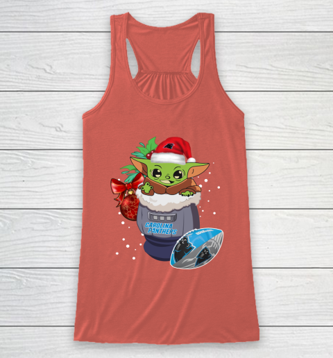 Carolina Panthers Christmas Baby Yoda Star Wars Funny Happy NFL Racerback Tank 4