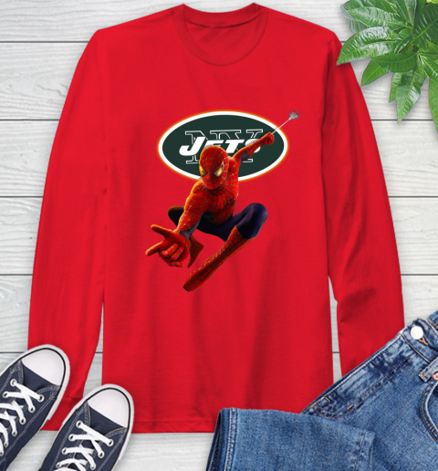 NFL Spider Man Avengers Endgame Football New York Jets Long Sleeve T-Shirt 11 NFL Spider Man Avengers Endgame Football New York Jets Long Sleeve T-Shirt - Image 11