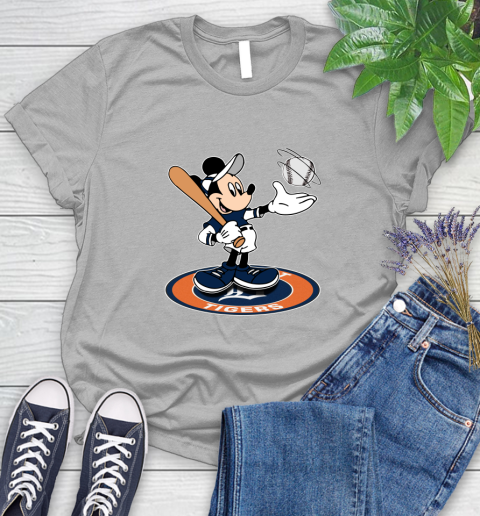 MLB Baseball Detroit Tigers Cheerful Mickey Disney Shirt Women's T-Shirt 5