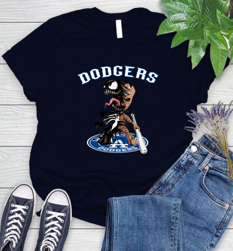 MLB Los Angeles Dodgers Baseball Venom Groot Guardians Of The Galaxy Women's T-Shirt 3