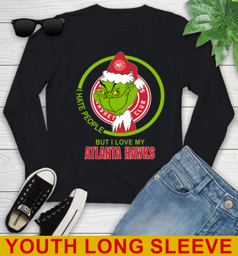 Atlanta Hawks NBA Christmas Grinch I Hate People But I Love My Favorite Basketball Team Youth Long Sleeve 2