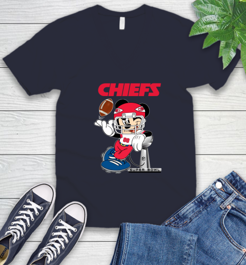 NFL Kansas city chiefs Mickey Mouse Disney Super Bowl Football T Shirt V-Neck T-Shirt 3