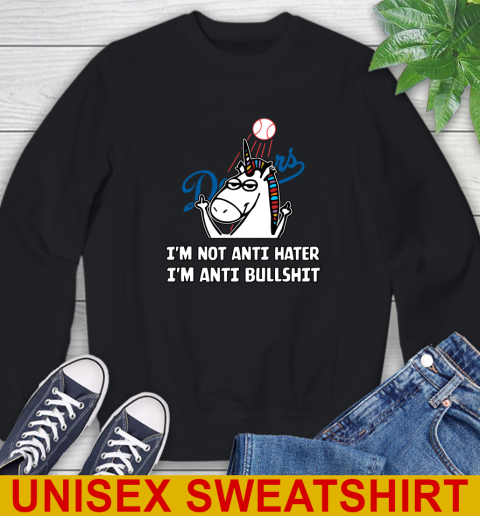Los Angeles Dodgers MLB Baseball Unicorn I'm Not Anti Hater I'm Anti Bullshit Sweatshirt 2
