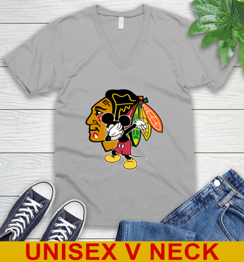 Chicago Blackhawks NHL Hockey Dabbing Mickey Disney Sports V-Neck T-Shirt 4