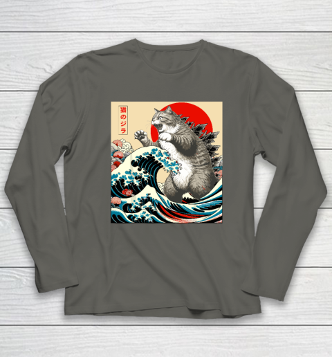 Catzilla Cat Japanese Art Funny Cat Long Sleeve T-Shirt 4