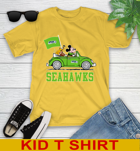 NFL Football Seattle Seahawks Pluto Mickey Driving Disney Shirt Youth T-Shirt - Image 9