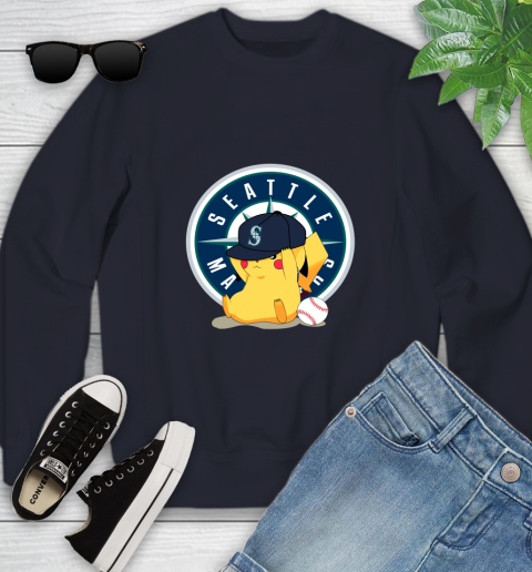 MLB Pikachu Baseball Sports Seattle Mariners Youth Sweatshirt 3