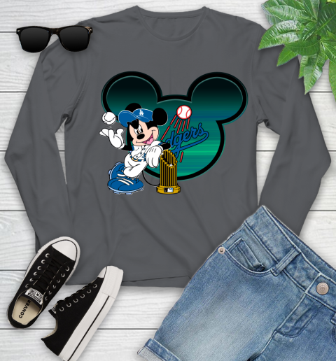 MLB Los Angeles Dodgers The Commissioner's Trophy Mickey Mouse Disney Youth Long Sleeve 8