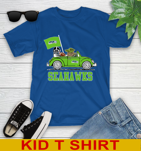 NFL Football Seattle Seahawks Darth Vader Baby Yoda Driving Star Wars Shirt Youth T-Shirt 9